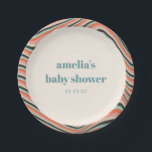 Abstrakter Streifen Aqua Peach Custom Baby Dusche Pappteller<br><div class="desc">Abstrakte Wavy Stripes Aqua und Peach Coral Custom Baby Duschpapier Teller</div>