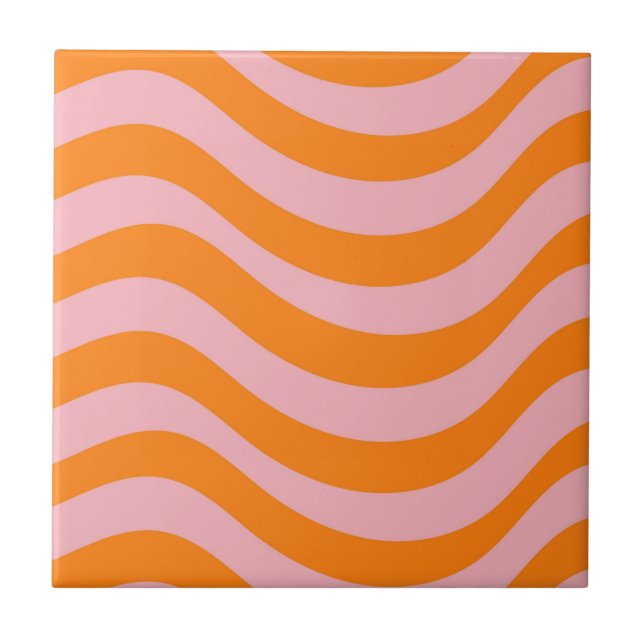 Abstrakter Streifen Orange Pink Retro Fett modern Fliese (Vorderseite)