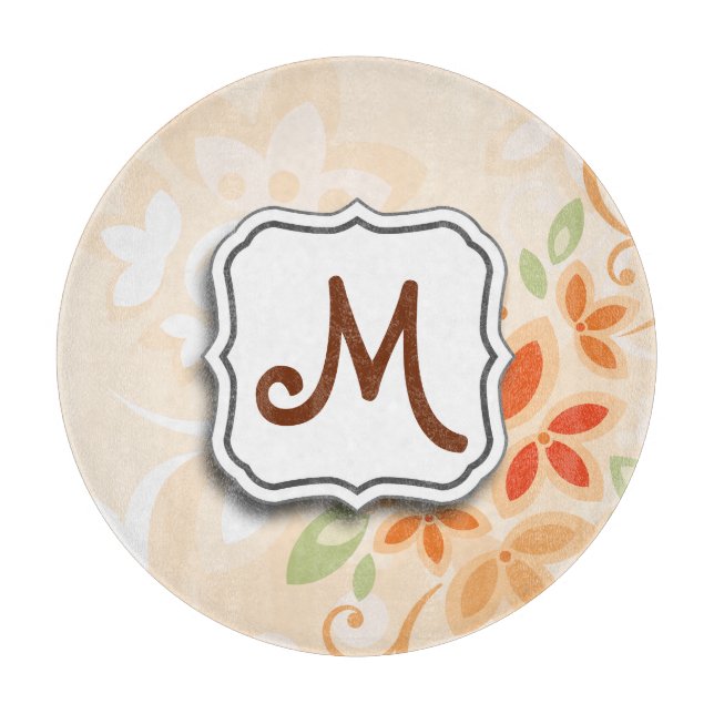 Abstrakter Strudel-Blumenorange mit Monogramm Schneidebrett (Vorderseite)