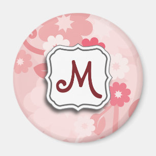 Abstrakter Strudel-Blumenrosa mit Monogramm Magnet