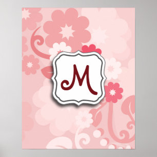 Abstrakter Strudel-Blumenrosa mit Monogramm Poster