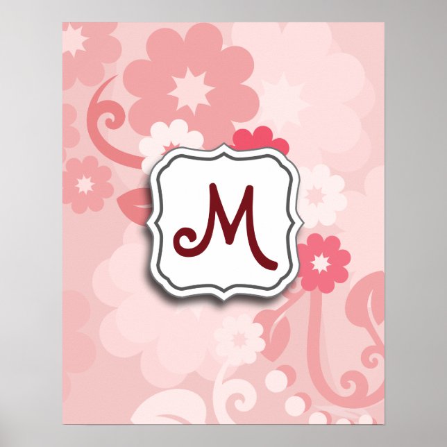 Abstrakter Strudel-Blumenrosa mit Monogramm Poster (Vorne)
