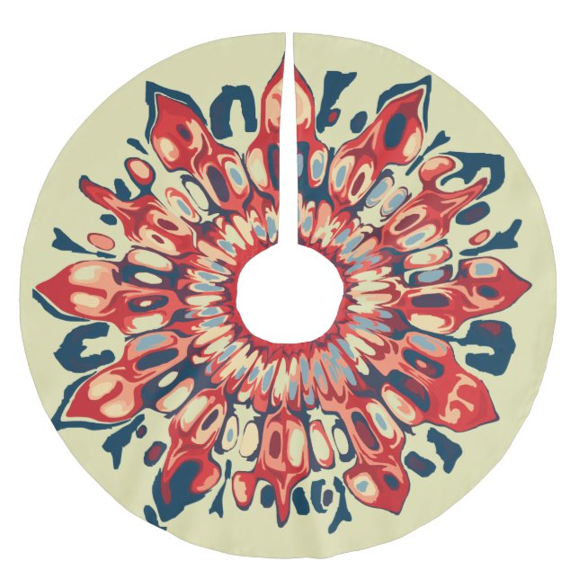 Abstrakter SUN FLOWER - rot blau + dein Backgr. Polyester Weihnachtsbaumdecke (Vorderseite)