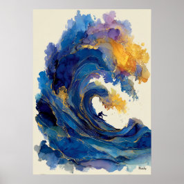 Abstrakter Surfer Wellen Flüssigkeitskunst Ozean F Poster