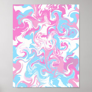 Abstrakter Swirl aus Rosa, Blau und Weiß Poster