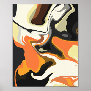 Abstrakter Swirl in Orange, Schwarz und Weiß Poster
