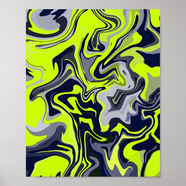 Abstrakter Swirl von Grün, Grau und Schwarz Poster (Vorne)