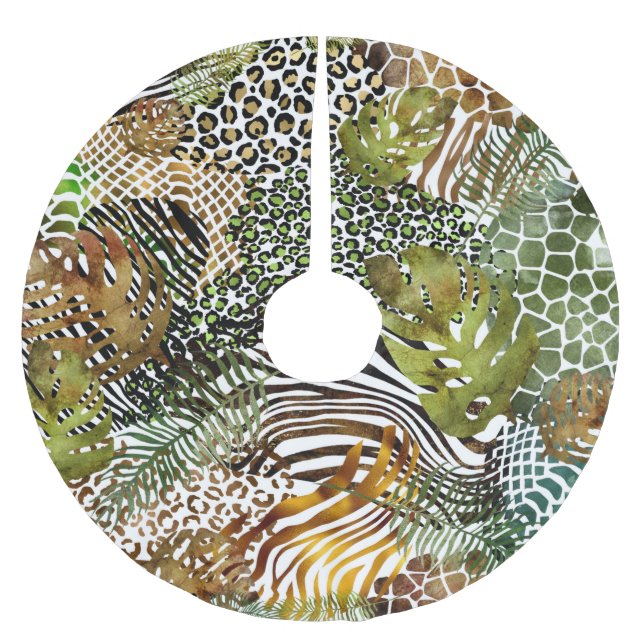 abstrakter Tierdschungel Polyester Weihnachtsbaumdecke (Vorderseite)