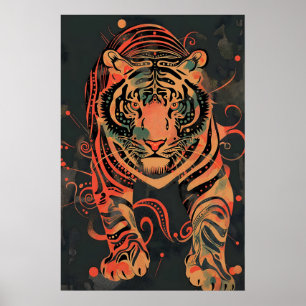 Abstrakter Tigerdruck Stammes-Jungle-Illustration Poster