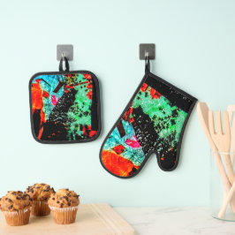 Abstrakter Topfhalter und Backofen Mitt, Blume ruh Ofenhandschuh & Topflappen-Set