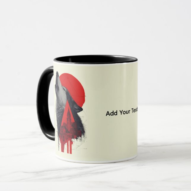 Abstrakter Trash Polka Heulender Wolf Becher Tasse (Vorderseite Links)