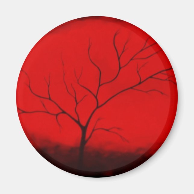 Abstrakter Tree & Red Sky Originale Abstrakte Kuns Magnet (Vorne)