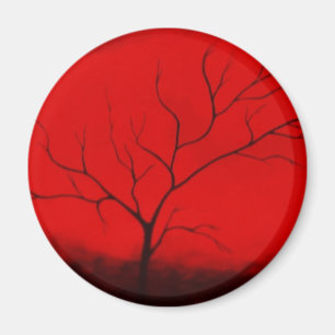 Abstrakter Tree & Red Sky Originale Abstrakte Kuns Magnet