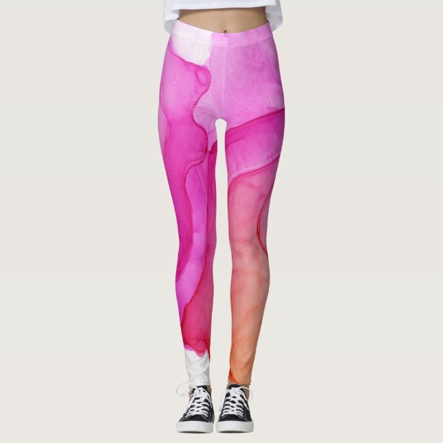 Abstrakter, trendiger, rosafarbener Pfirsichfarben Leggings (Vorderseite)