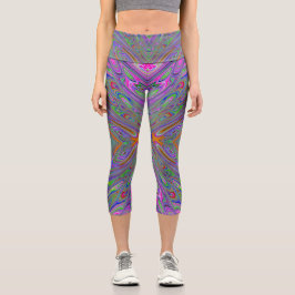 Abstrakter Trippy-Lila, Orange und grüner Schmette Capri Leggings