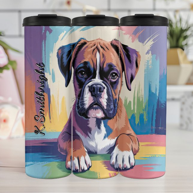 Abstrakter und farbenfroher Boxerhund Thermosbecher (Von Creator hochgeladen)