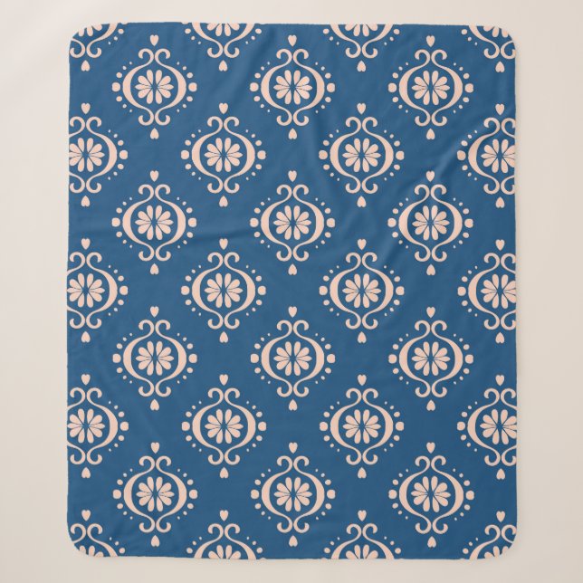 Abstrakter Vintager Damast-blauer Hintergrund Sherpadecke (Vorderseite)