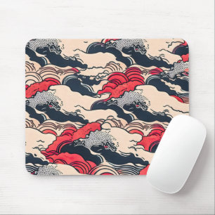 Abstrakter Vintager Ozean Waves Japanische Stilkun Mousepad