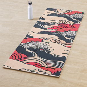 Abstrakter Vintager Ozean Waves Japanische Stilkun Yogamatte