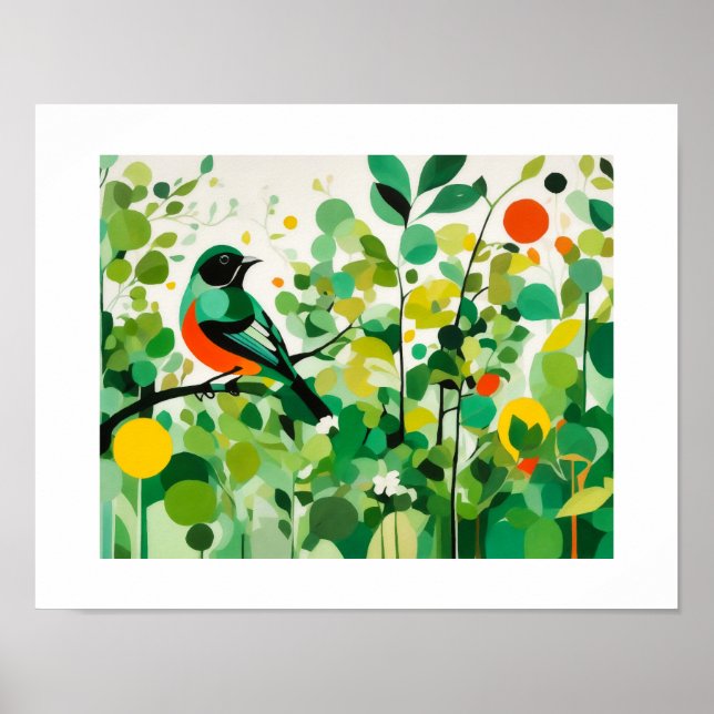 Abstrakter Vogel, der auf einer Zweigniederlassung Poster (Vorne)