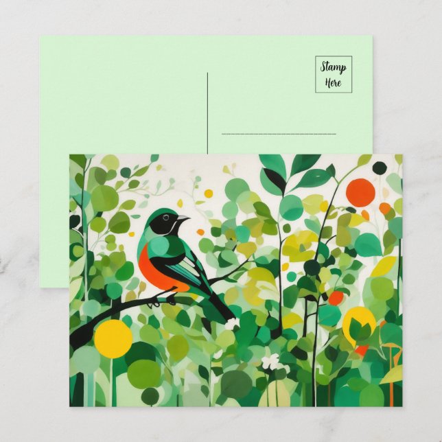 Abstrakter Vogel, der auf einer Zweigniederlassung Postkarte (Vorne/Hinten)