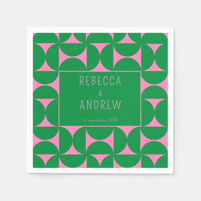 Abstrakter Wald Mitte Mitte grün und rosa Serviette (Vorderseite)