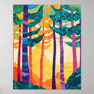 Abstrakter Wald Sonnenuntergang Plakatwand Kunst,  Poster