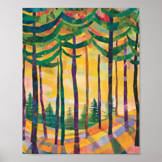Abstrakter Wald Sonnenuntergang Plakatwand Kunst,  Poster