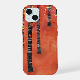 Abstrakter Waldbaum Rot iPhone 15 Hülle