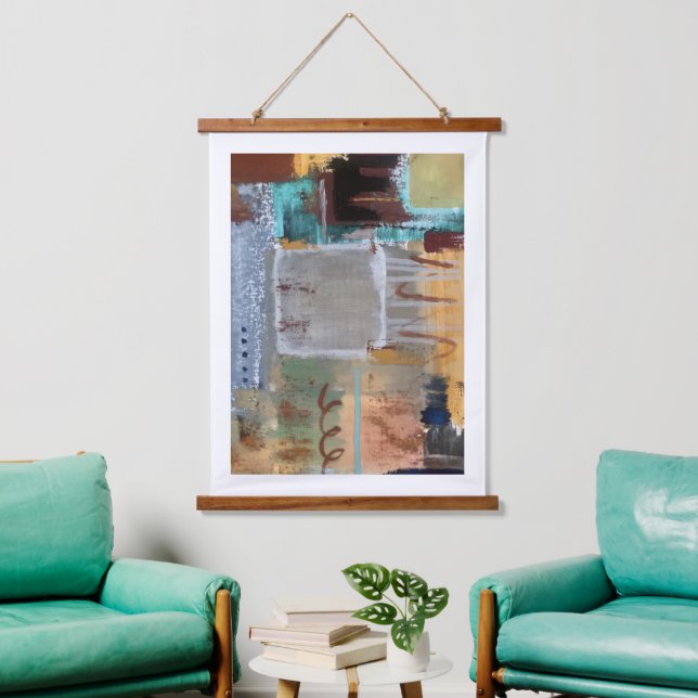 Abstrakter Wandteppich Mit Holzrahmen (Wohnzimmer)