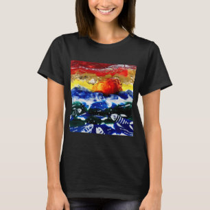 Abstrakter warmer roter Sonnenuntergang Ozean Rege T-Shirt