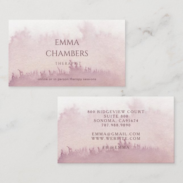 Abstrakter Wasserfarbentherapeut Berater Dusty Ros Visitenkarte (Vorne/Hinten)