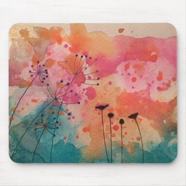 Abstrakter Watercolor-Blumenkunst-Mausunterlage Mousepad (Vorne)