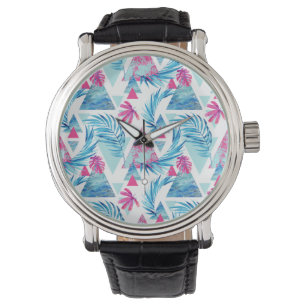 Abstrakter Watercolor-tropisches Blatt-Muster Armbanduhr
