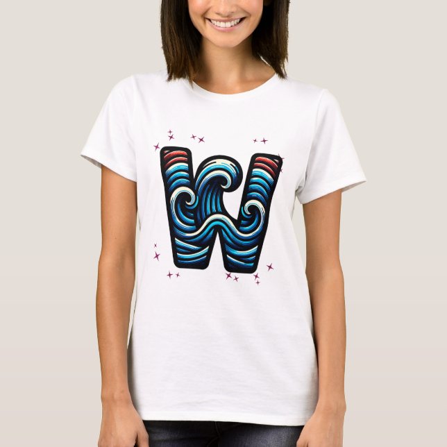 Abstrakter Wavy Letter "W" T-Shirt (Vorderseite)