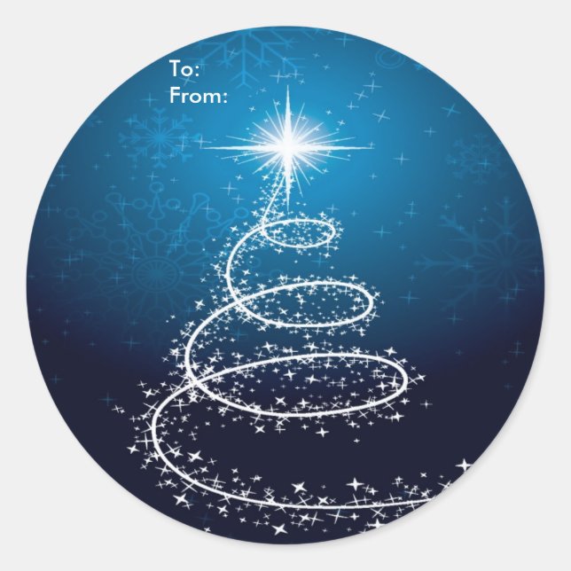 Abstrakter Weihnachtsbaum auf Blue Stickers-Gift T Runder Aufkleber (Vorderseite)