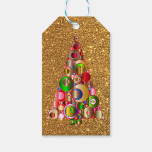 Abstrakter Weihnachtsbaum auf Gold Glitzer Geschenkanhänger