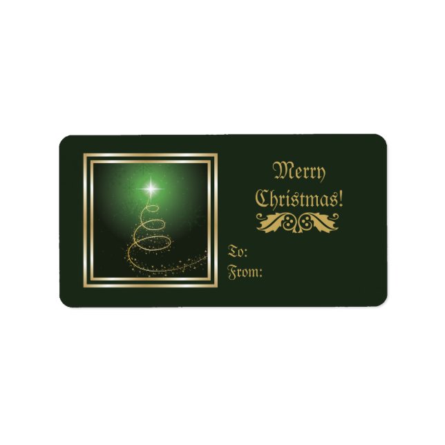 Abstrakter Weihnachtsbaum auf grünem Etikett Adressaufkleber (Vorne)