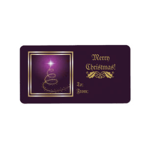 Abstrakter Weihnachtsbaum auf lila Etikett Adressaufkleber