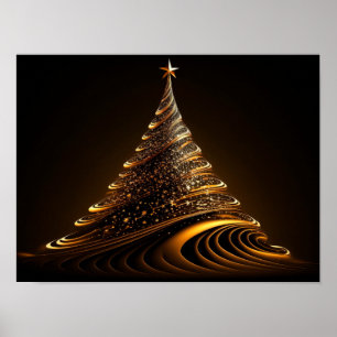 Abstrakter Weihnachtsbaum aus goldenen Linien Poster