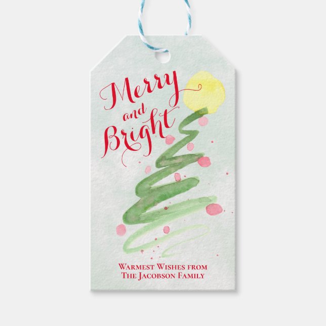 Abstrakter Weihnachtsbaum Merry & Bright Geschenkanhänger (Vorderseite)