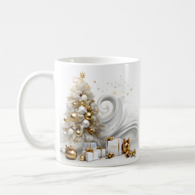 Abstrakter Weihnachtsbaum mit Goldakzenten Kaffeetasse (Links)