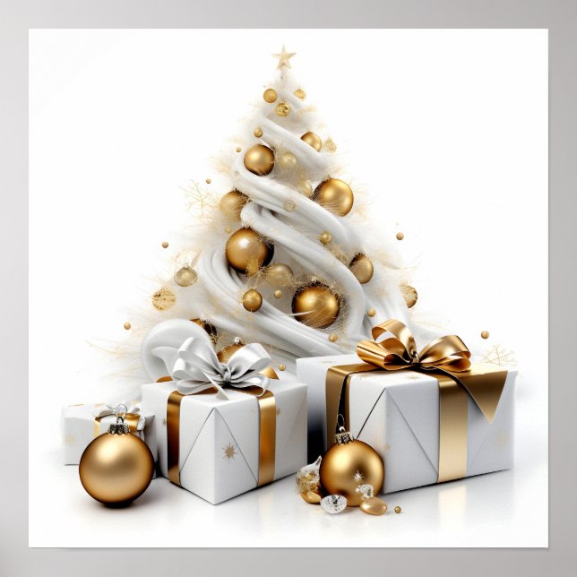 Abstrakter Weihnachtsbaum mit Goldakzenten Poster (Vorne)