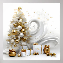 Abstrakter Weihnachtsbaum mit Goldakzenten Poster