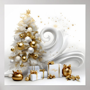 Abstrakter Weihnachtsbaum mit Goldakzenten Poster