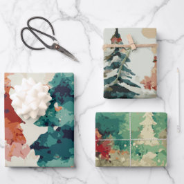 Abstrakter Weihnachtsbaum Set 3 Geschenkpapier Set