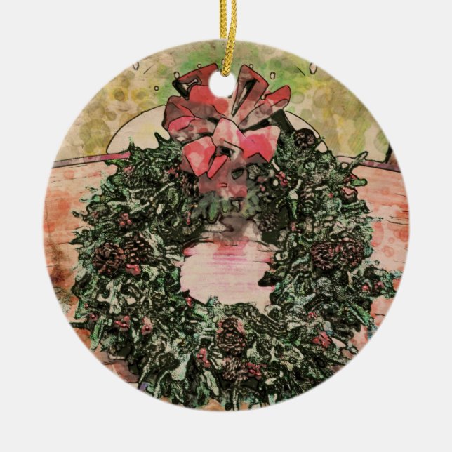 Abstrakter Weihnachtskranz-Schmuck Keramik Ornament (Vorne)