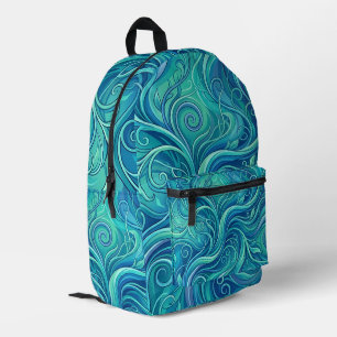 Abstrakter Weinranken-Rucksack in Ozeanblau Bedruckter Rucksack