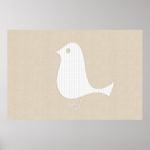 Abstrakter Weißer Papiervogel Weiche Leinen Collag Poster
