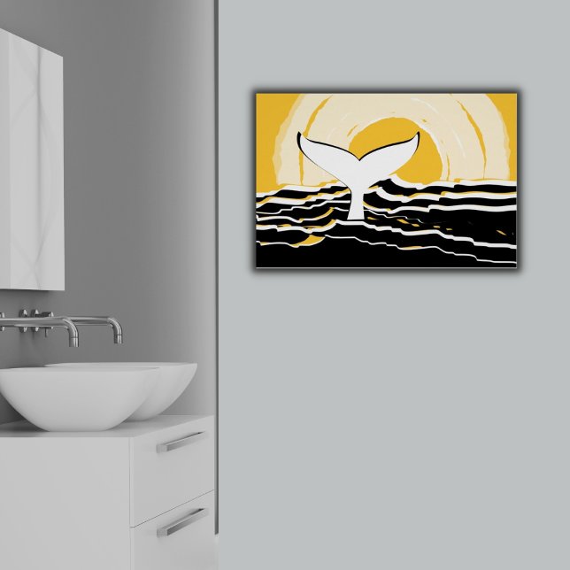 Abstrakter Whale Fin Sea Gelb & Schwarz Poster (Abstract Yellow Sunsrise Whale Fin Ocean Modern Poster)